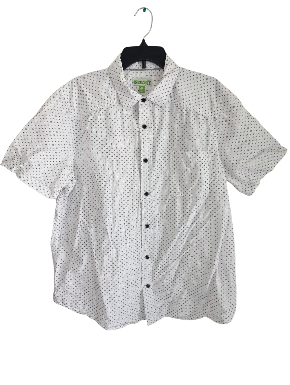 Carilohan Short Sleeve Button Down Casual Shirt White Black Dots Men's Size XL
